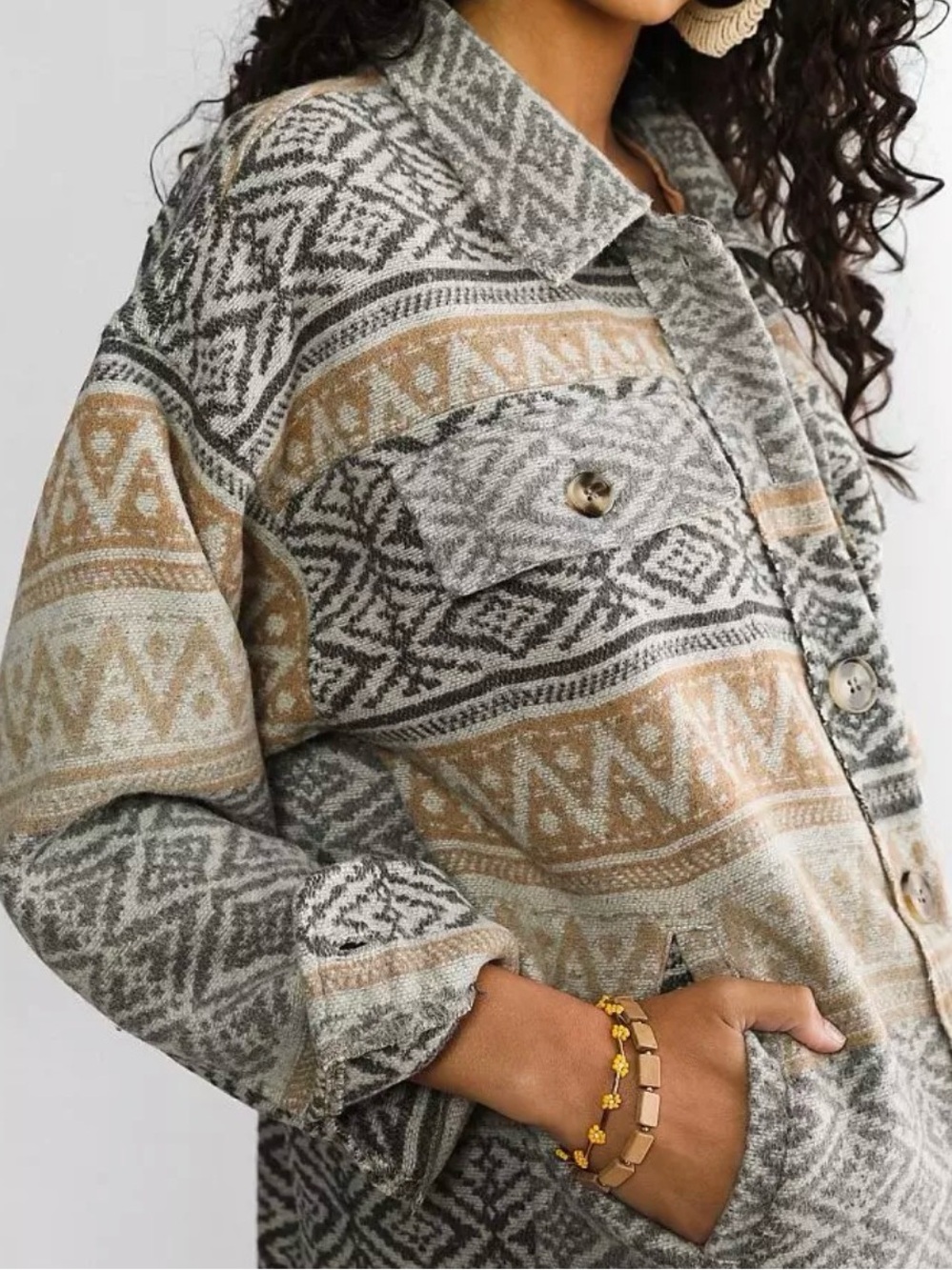 Mystree Women’s Brushed Knit Aztec Bohemian Printed Shacket Jacket
• Size Small - Picture 3 of 7